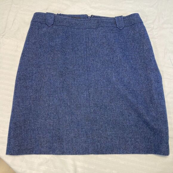 Talbots Lined Skirt Plus 14W Herringbone Wool Blend Blue Office Classic Academia - Picture 1 of 10